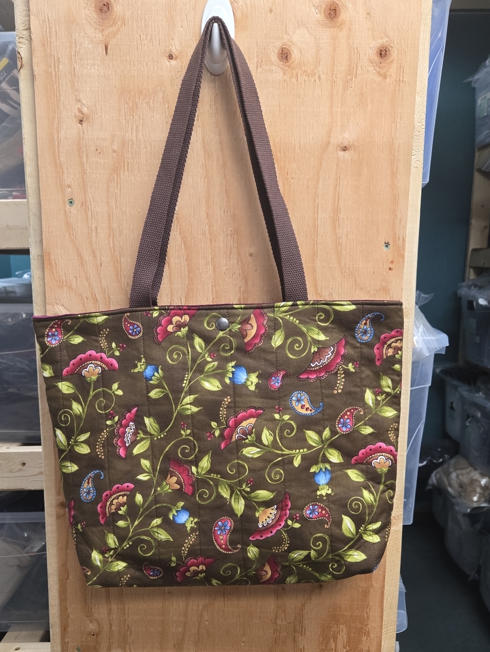 Crafty & Posh Brown Green Floral Quilted Everyday Tote Bag